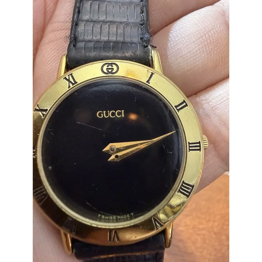 GUCCI Authentic 3000.2.M Quartz Men's Watch Gold Dial Vintage 33mm Swiss Repair